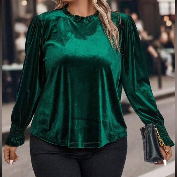 Luxe flounce sleeve velvet top - Picture 5 of 7